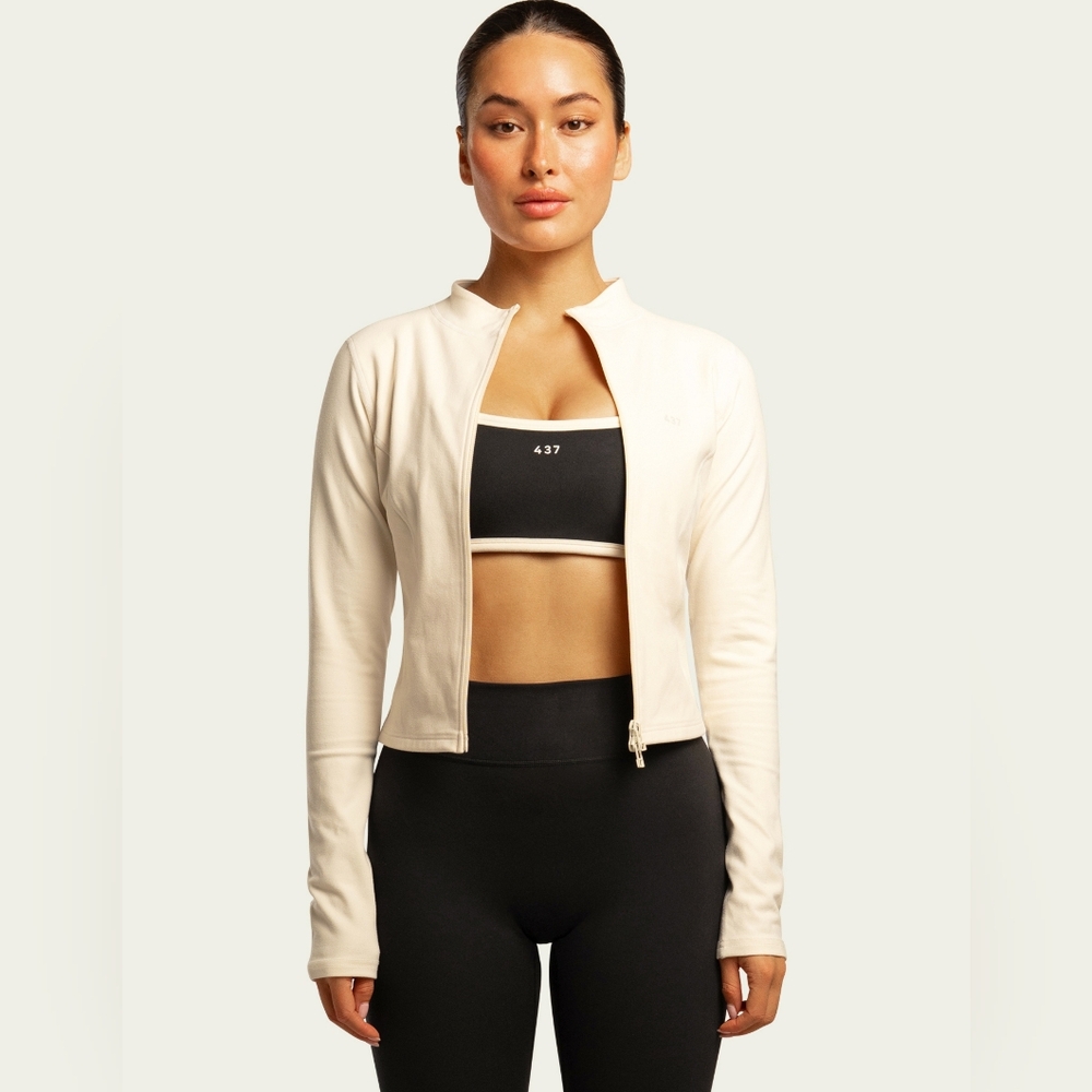 437 Four Three Seven The Curve Jacket Crop Full Zip In Cream Gym Zip Jacket